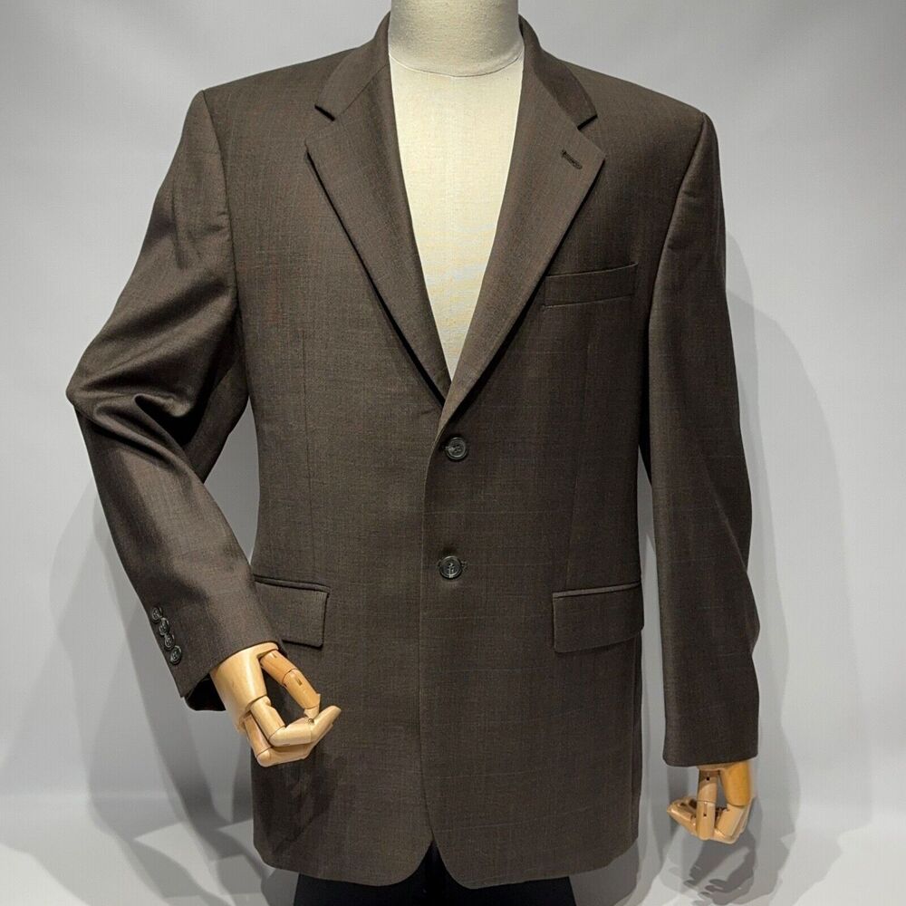 VTG Lauren Ralph Lauren 100% New Wool Brown Plaid Blazer Made in Canada Men 42R